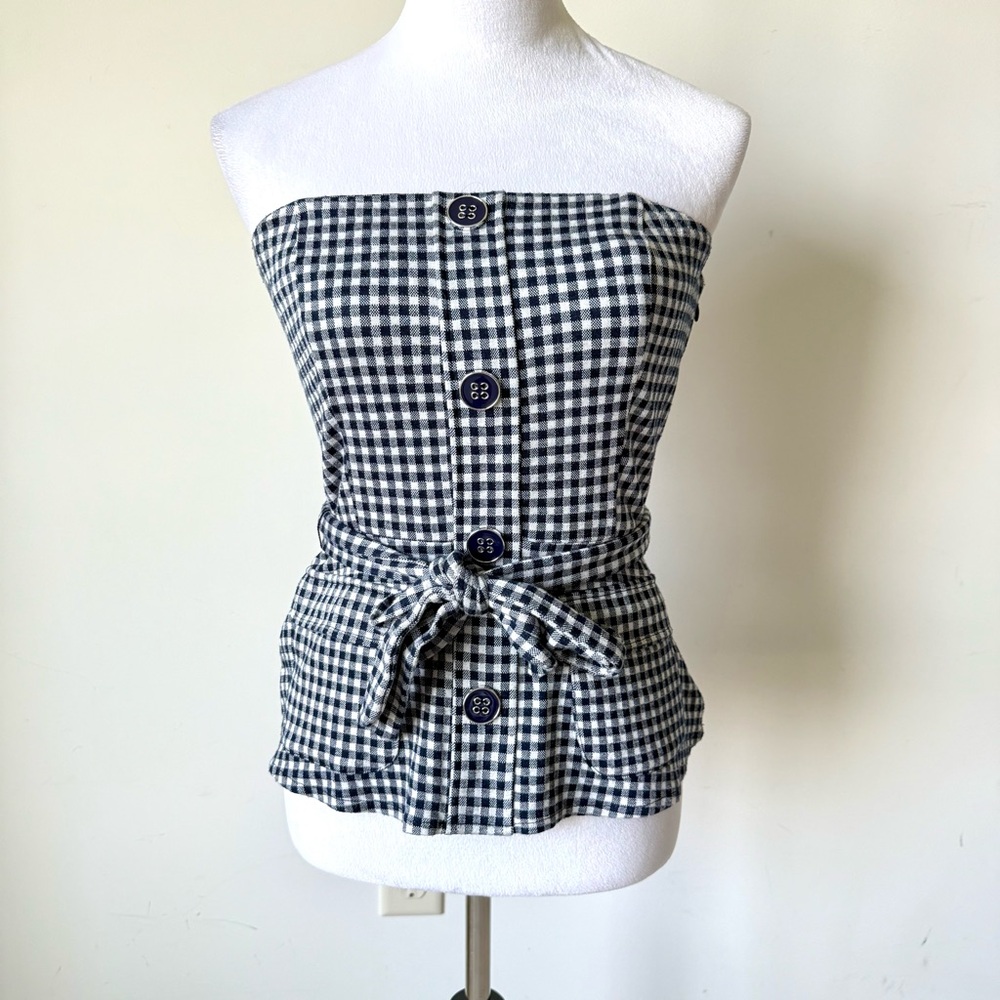 ANTHROPOLOGIE Eva Franco Strapless Gingham Belted Top—SZ. Medium